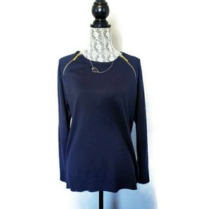 Michael Kors Zip-shoulder Navy Crewneck Sweater